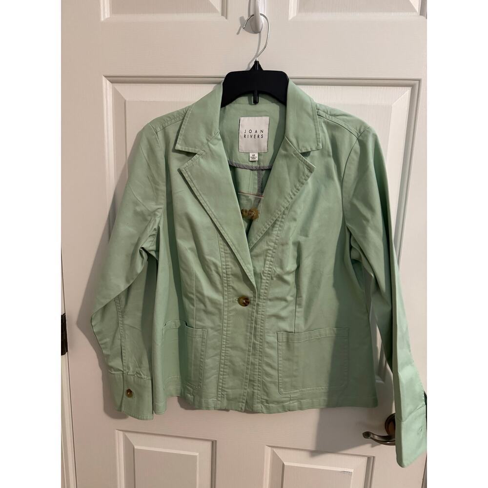 Joan Rivers New Cotton Signature Twill Cinched Back Blazer Green Medium Petite - Picture 4 of 13